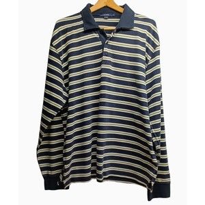 J. CREW RUGBY SHIRT, NAVY/GREEN/WHITE STRIPES, COTTON, SIZE XL